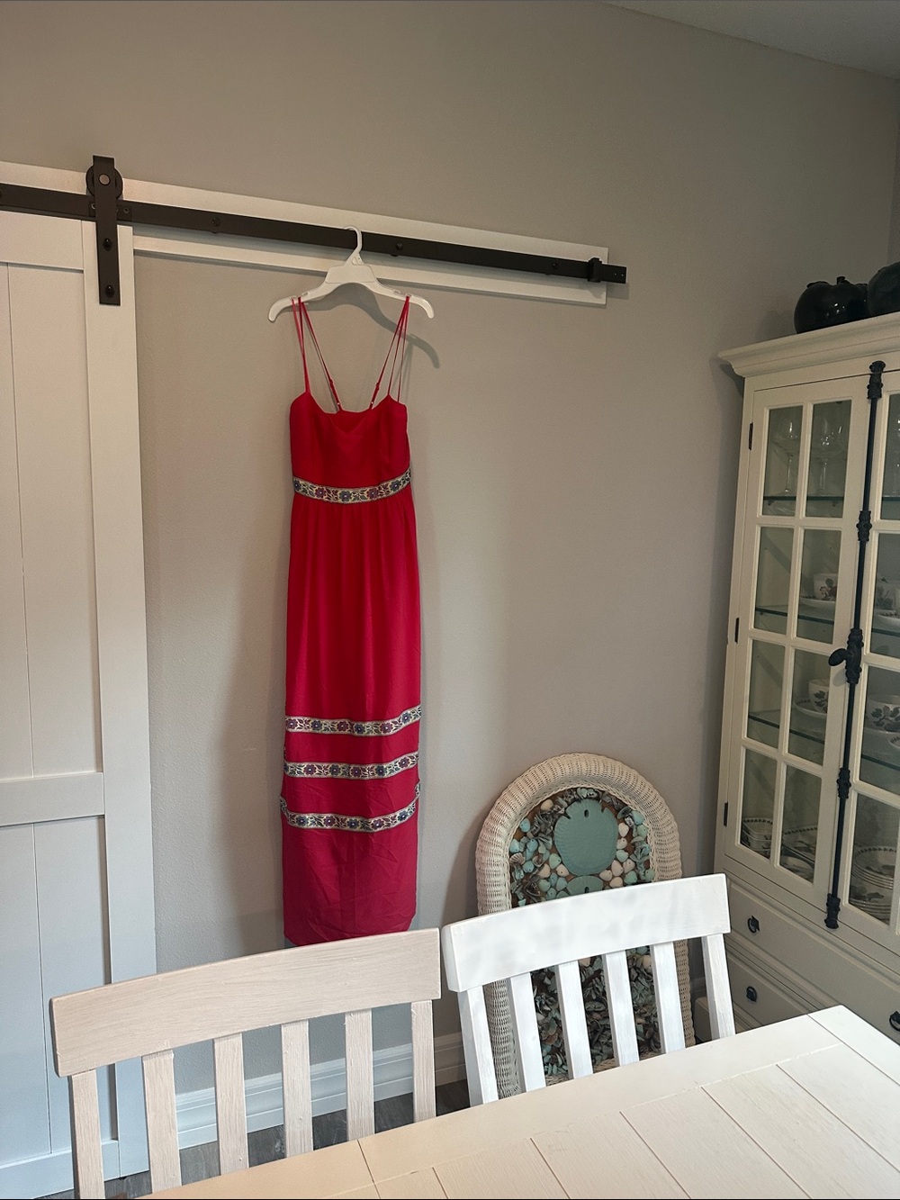 Red Strappy Maxi Dress with Embroidered Bands